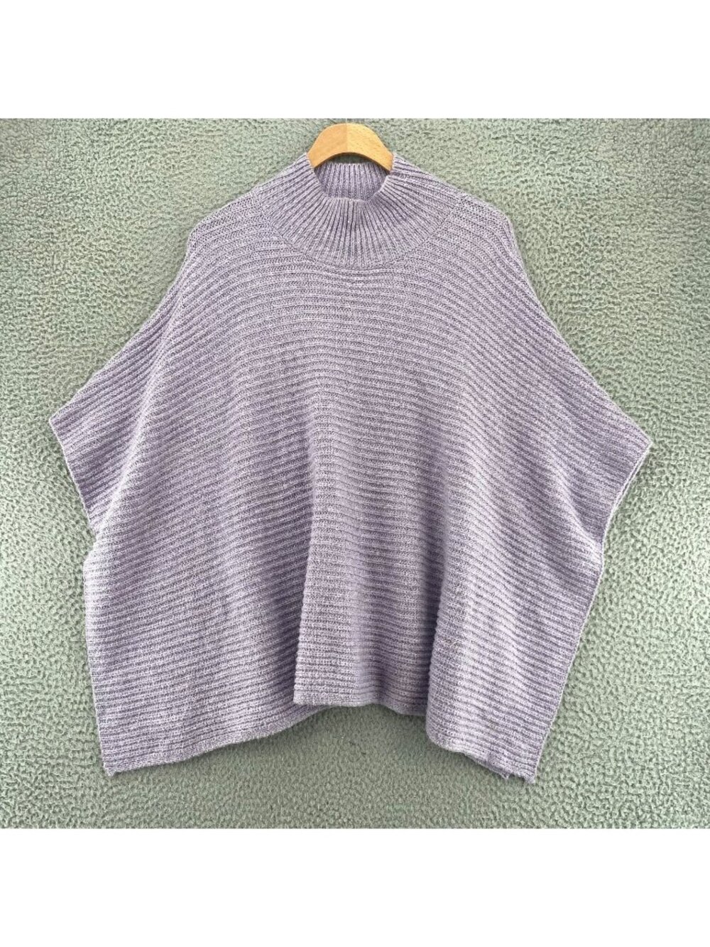 J Jill Sweater Womens Small Large Purple Ribbed Poncho Shawl Mock Neck Stretch